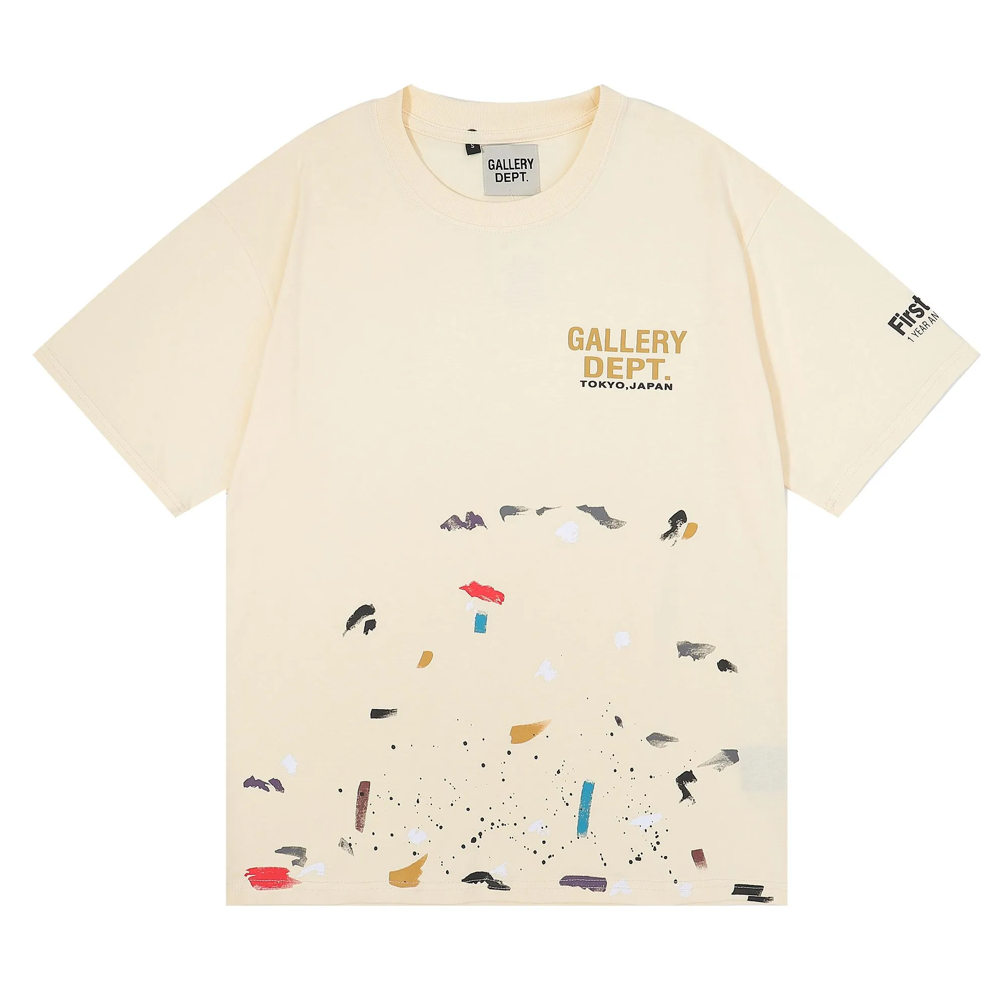 No. 6007, batch 104, GALLERY DEPT TOKYO JAPAN limited edition, colorful printed splash-ink high street loose TEE. Selected 230g 32-count smooth double yarn fabric, fine workmanship and superb quality! The fit is loose and super comfortable to wear, and the size is 2 sizes larger than the normal domestic size. Color: apricot, black, white Size: S M L
